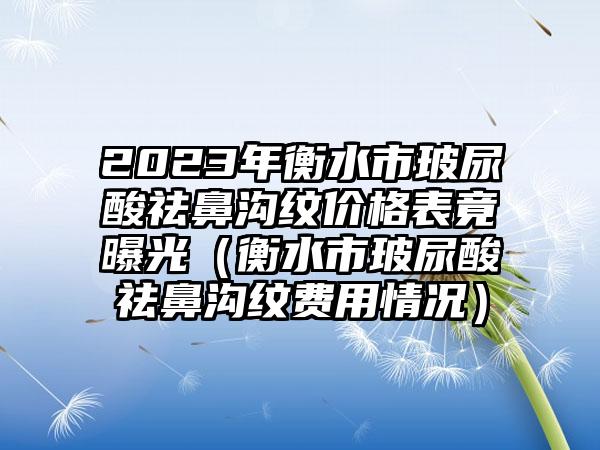 2023年衡水市玻尿酸祛鼻沟纹价格表竟曝光（衡水市玻尿酸祛鼻沟纹费用情况）